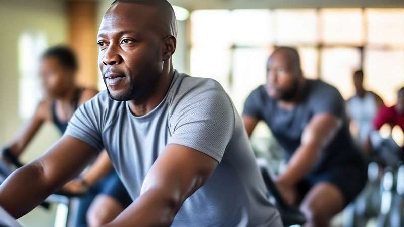 Man bicycling in the gym