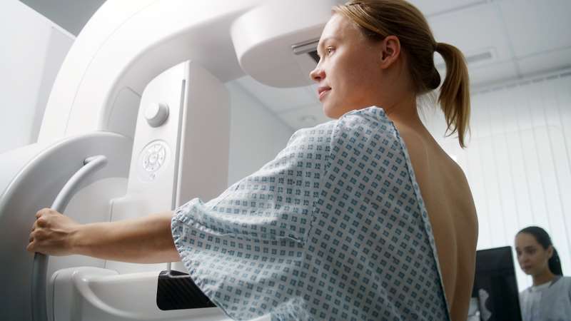 Woman getting a mammogram