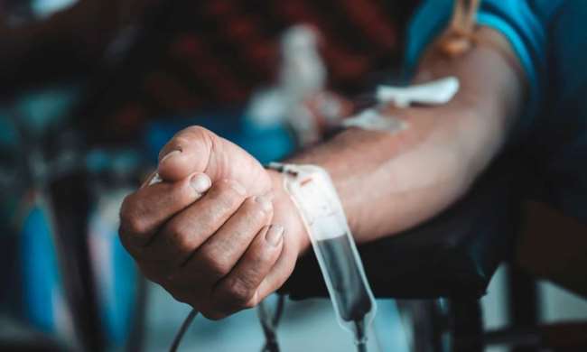 Patient getting blood transfusion